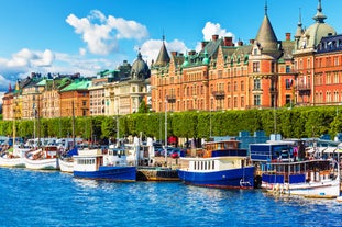 Photo of Motala stream in Norrkoping during fall, that is a historic industrial town in Sweden.