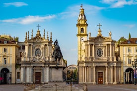 Photo of beautiful view of canal with statues on square Prato della Valle and Basilica Santa Giustina in Padova (Padua), Veneto, Italy.