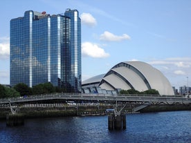 Photo of Ayr Town hall and the bridge on the River Ayr , South Ayrshire, Scotland.