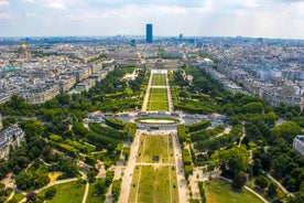 Paris, France. Panoramic view from Arc de Triomphe. Eiffel Tower and Avenue des Champs Elysees. Europe.