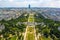 Photo of Champ de Mars view from top of Eiffel tower looking down see the entire city as a beautiful classic architecture, France.