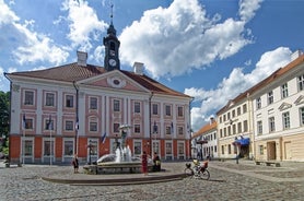 Scenic summer view of the Old Town and sea port harbor in Tallinn, Estonia.