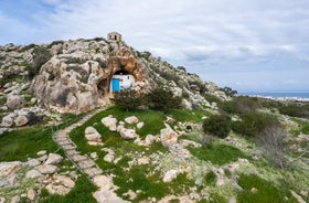 Photo of panoramic aerial view of Kalamis beach and bay in the city of Protaras, Cyprus.