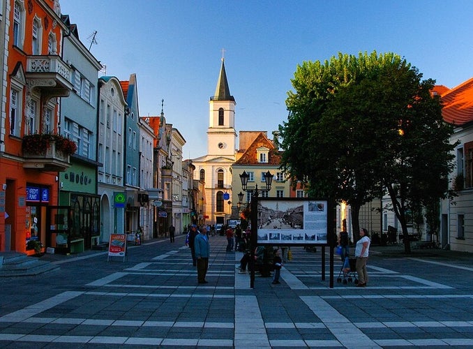 Photo of The original marketplace with historical tenement houses spared from destruction during World War Ii Zielona Góra, Poland.