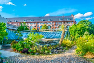 Panoramic view of historic Zurich city center with famous Fraumunster, Grossmunster and St. Peter and river Limmat at Lake Zurich on a sunny day with clouds in summer, Canton of Zurich, Switzerland