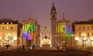 Photo of aerial view of the main square with church in Monza in north Italy.