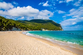 photo of majestic sunrise in Numana public beach. Picturesque summer seascape of Adriatic Sea. Colorful outdoor scene of Italy, Europe.