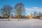 Photo of Snow covered city park and St Leonards in Perth ,Scotland .