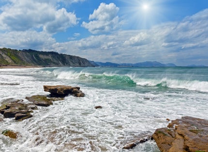 Sunshiny Beach Azkorri or Gorrondatxe in Getxo town, Biscay, Basque Country (Spain).