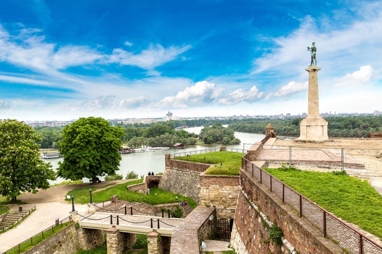 Photo of the Pobednik monument and fortress Kalemegdan in Belgrade in a beautiful summer day, Serbia.