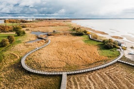 Scenic summer view of the Old Town and sea port harbor in Tallinn, Estonia.