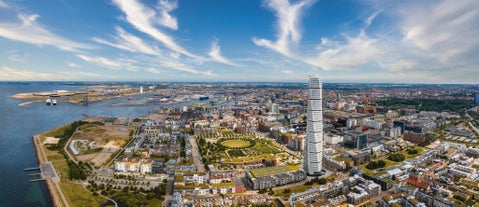 Beautiful aerial panoramic view of the Malmo city in Sweden.