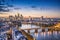 Photo of aerial panorama of river Main and downtown skyscrapers, Frankfurt, Germany.