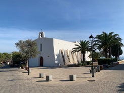 photo of an aerial view of Sant Antoni de Portmany in Ibiza islands, Spain.