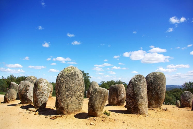 Panoramic of Almendres Cromlech, Evora, Portugal.