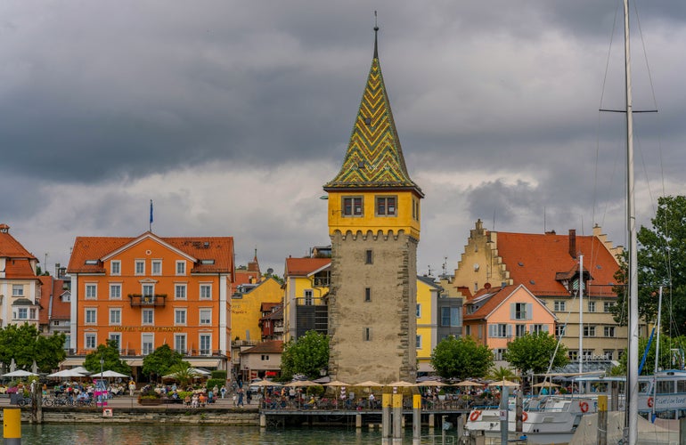 Lindau old town and harbor. Lindau is a major town and island on the Lake Constance or Bodensee in Bavaria, Germany.