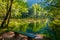 Photo of bench in a beautiful park Vrelo Bosne, Bosnia and Herzegovina.