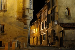 photo of the Bergerac town from bridge over Dordogne River in France.