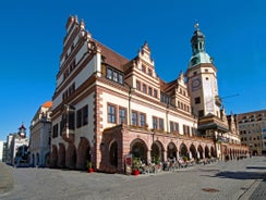 Photo of aerial view of the new town hall and the Johannapark at Leipzig, Germany.