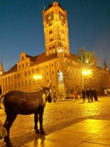 Photo of aerial view of Torun old town with Vistula river, Poland.