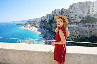 Photo of Sanctuary of Santa Maria dell'Isola symbol of the city of Tropea, Italy.