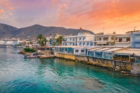 Photo of aerial view of the port in Agios Nikolaos, famous travel destination of Crete, Greece.