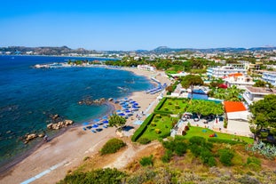 Photo of Faliraki the primary seaside resort village on the Greek island of Rhodes.