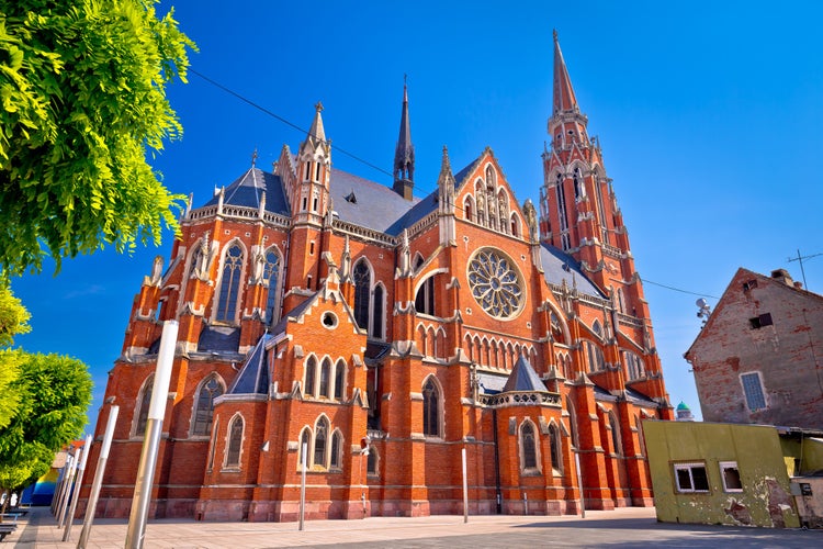 Photo of Osijek cathedral of St Peter and St Paul colorful view, Slavonija region of Croatia.