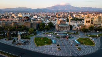 road landscape in the city. Turkey travel in summer. Highway view in beautiful city. Car driving on the road in city. Travel view in asian cities. Highway landscape in summer. Bursa, Turkey.