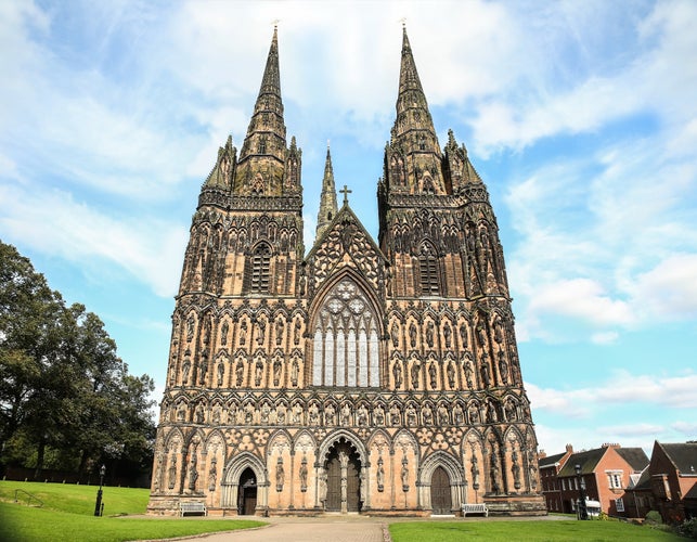 Photo of Medieval three-spired Cathedral in Lichfield, England.