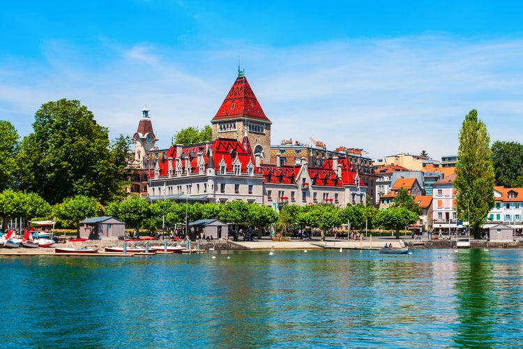 Photo of Chateau d'Ouchy or Castle of Ouchy is an old medieval castle in Lausanne city in Switzerland.