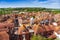 Photo of aerial view of picturesque Rye town, a popular travel destination in East Sussex, England, UK, as seen from the Saint Mary parish church bell tower.