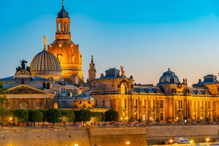 Photo of scenic summer view of the Old Town architecture with Elbe river embankment in Dresden, Saxony, Germany.