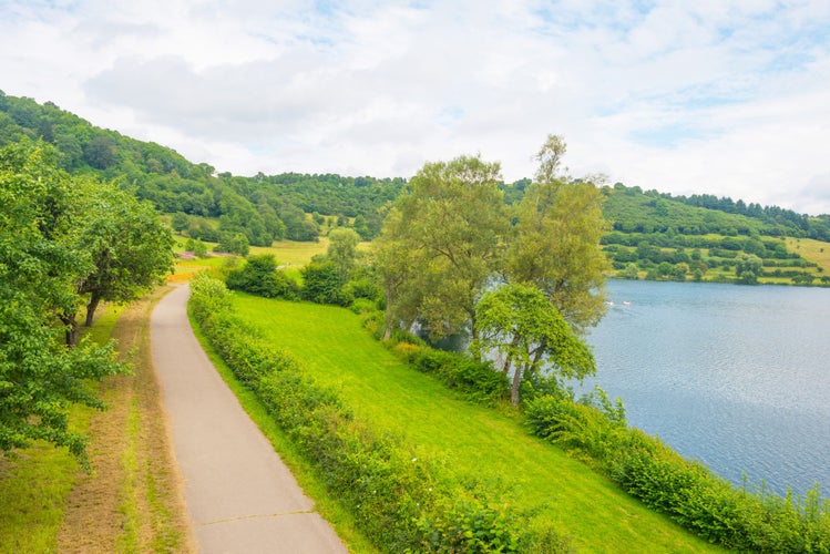 Photo of Volcanic crater lake in summer on schalkenmeharen on germany.