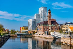 Beautiful aerial panoramic view of the Malmo city in Sweden.