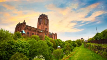 Photo of aerial view of the city of Liverpool in United Kingdom.