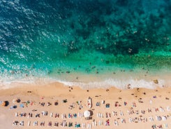 Photo of majestic panoramic aerial view of seaside resort city of Kas in Turkey.