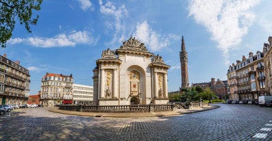 Photo of Metz city view of Petit Saulcy an Temple Neuf and Moselle River in Summer, France.