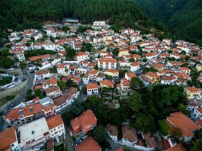 photo of aerial view the old town of Xanthi city in northern Greece.