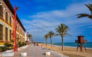 Photo of aerial view of the city Benicarlo on a sunny summer day, Spain.