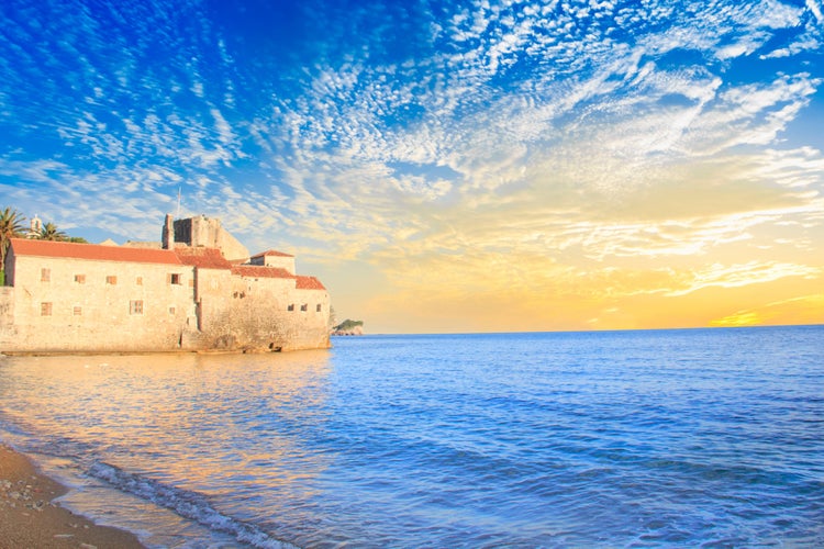 Photo of beautiful view of the beach of Budva in evening, Budva, Montenegro.