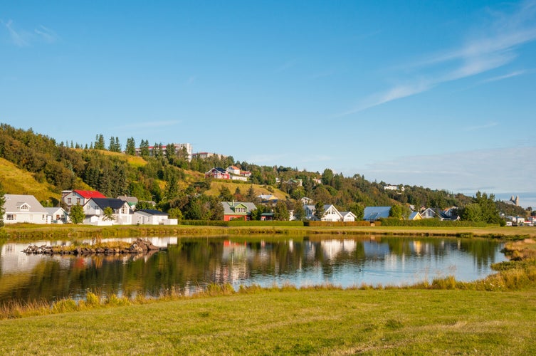 Buildings in old part of Akureyri city in Iceland