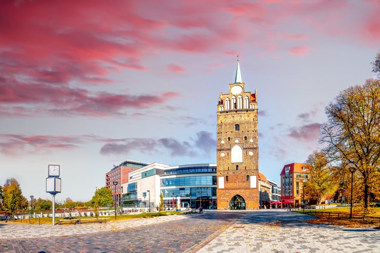 photo of Kroepeliner Tor - medieval city gate. Rostock, Mecklenburg-Western Pomerania, Germany.