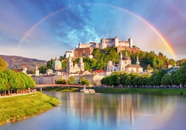 Photo of aerial view of Werfen, Austria.