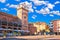 Mantova city Piazza delle Erbe evening view, European capital of culture and UNESCO world heritage site, Lombardy region of Italy.