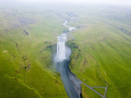 photo of aerial view of the famous skógafoss waterfall in Iceland.