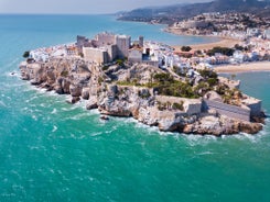 Photo of aerial view of the city Benicarlo on a sunny summer day, Spain.