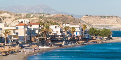 Photo of aerial view of the Kales Venetian fortress at the entrance to the harbor, Ierapetra, Crete, Greece.