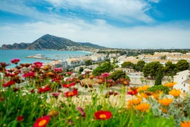 Photo of Javea Xabia skyline view from Mediterranean sea Alicante Spain.