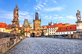 Photo of aerial view on Mikulov town in Czech Republic with Castle and bell tower of Saint Wenceslas Church.